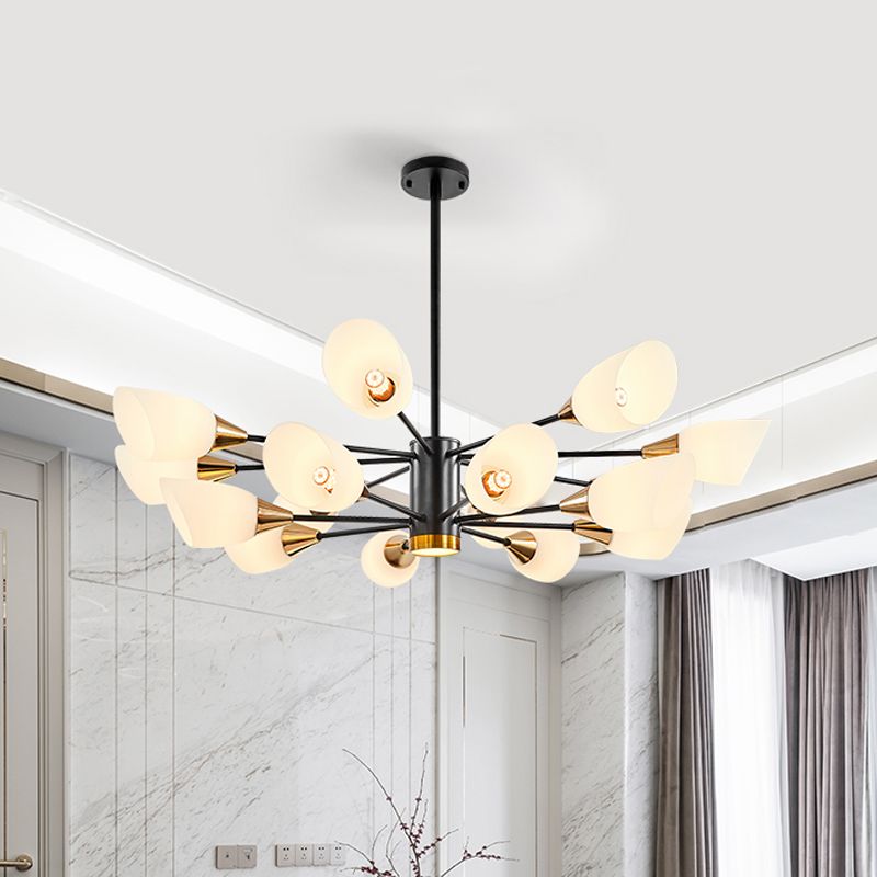 6/10/16 Bulbs Living Room Ceiling Pendant Postmodern Black/Gold Chandelier with Tulip White Glass Shade