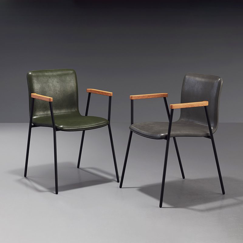 Scandinavisch ontwerp vaste achterarm zijstoel Leather Lederen Dining zijstoel