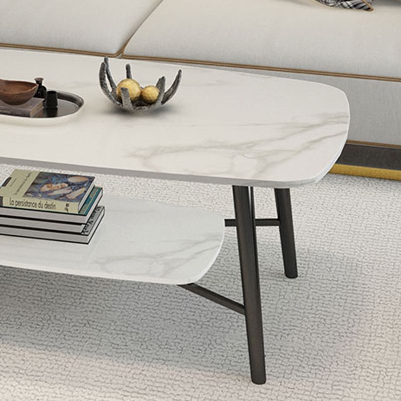 17.7"H Modern Ironcraft Cross Legs Slate Rectangular Table Top Coffee Table with Shelf