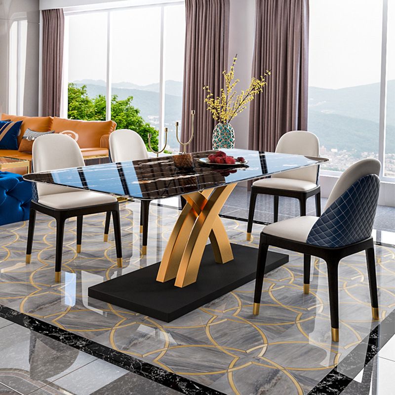 Glam Style Sintered Stone Table Rectangle Table with Metal Legs for Kitchen
