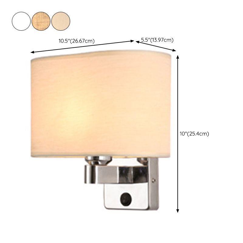 Modern Metal Wall Sconce Geometric Shape Wall Light with Fabric Shade for Study