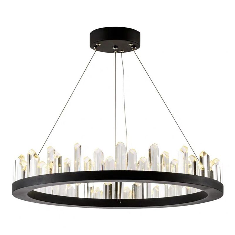 Ring Living Room LED Ceiling Lighting Metallic Postmodern Chandelier Light with Decorative Crystal in Black