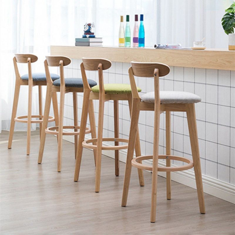 Industrial Armless Backrest Counter Stool Rubber Wood Bar Stool with Cushion for Cafe