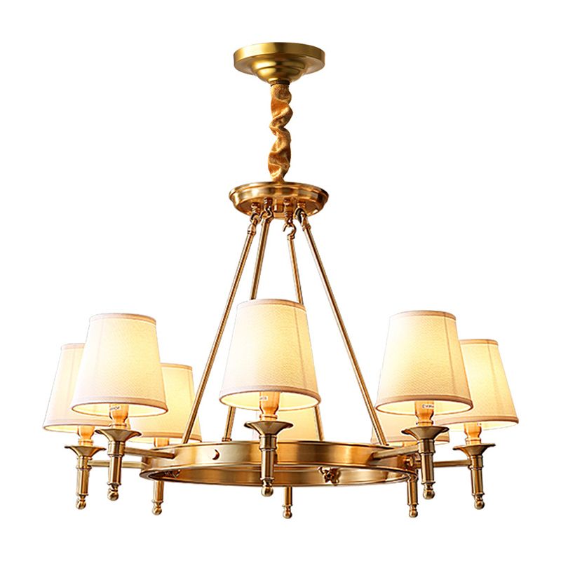 Metallic Candlestick Chandelier Lighting Classic Living Room Pendant Light with Bucket Fabric Shade