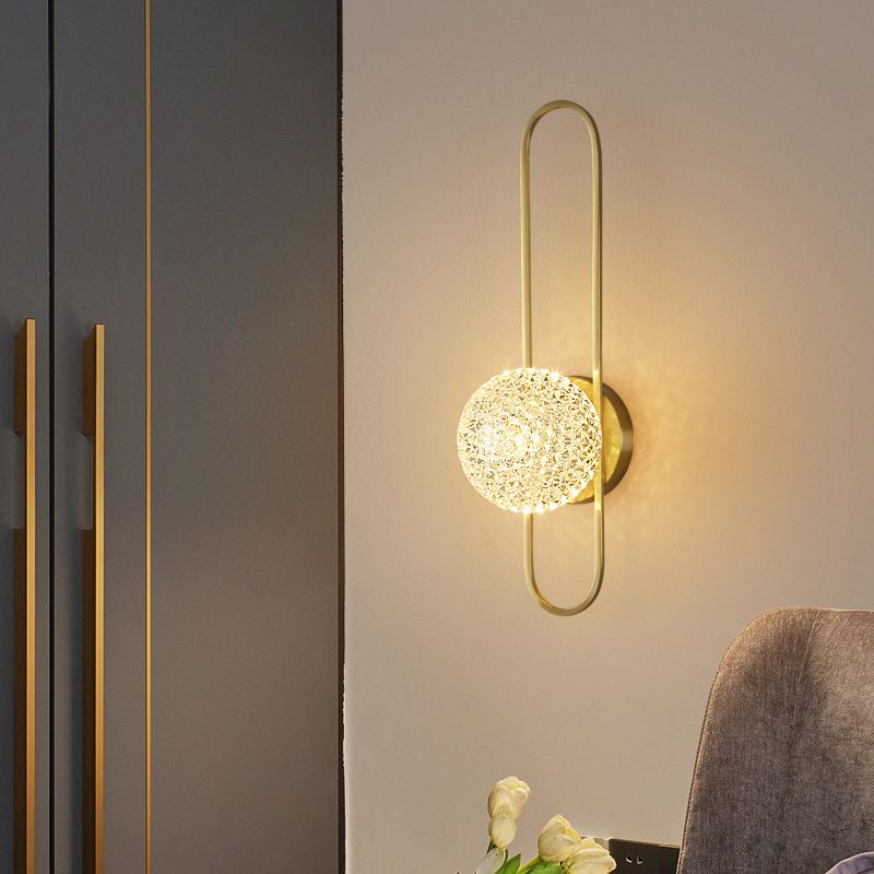 Globe Crystal Shade Wall Light 1 - Light Solid Brass Wall Sconce in Gold and Clear