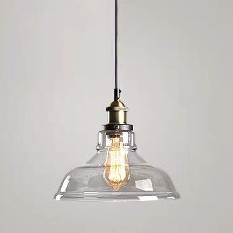 Lampada a sospensione singola retrò industriale Light a sospensione geometrica con tonalità di vetro puro