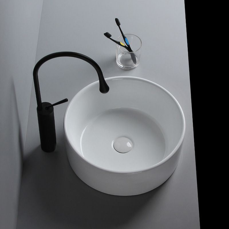 Modern Vessel Sink Round Porcelain with Faucet Vessel Lavatory Sink