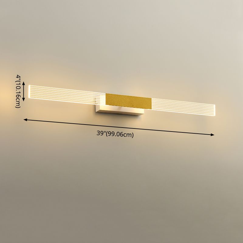 Strip Vanity Mirror Light Minimalist Acrylic LED Bath Wall Mount Lighting in Gold
