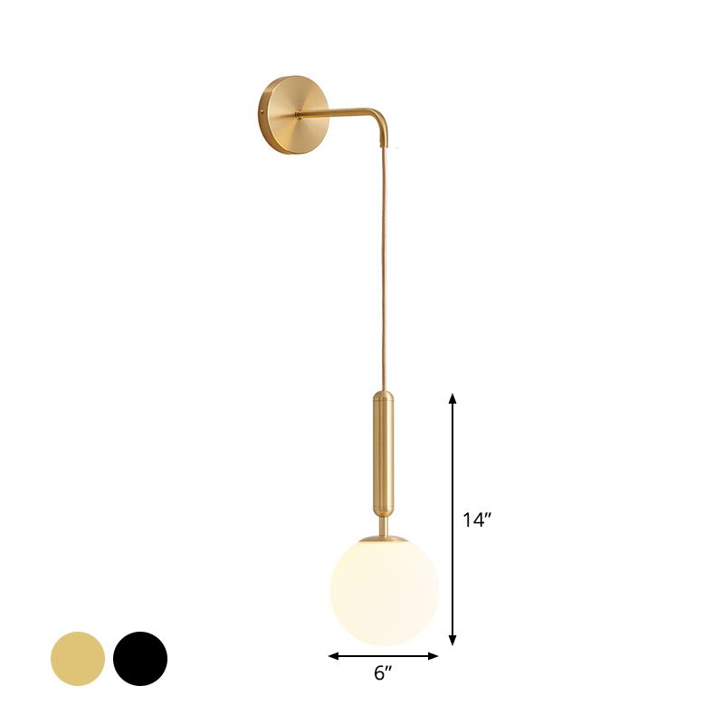 Kugelförmige Nachtwand -Wand hängendes leichtes Wasser/weißes Glas Einmalmoderne Wandlampe in Schwarz/Gold