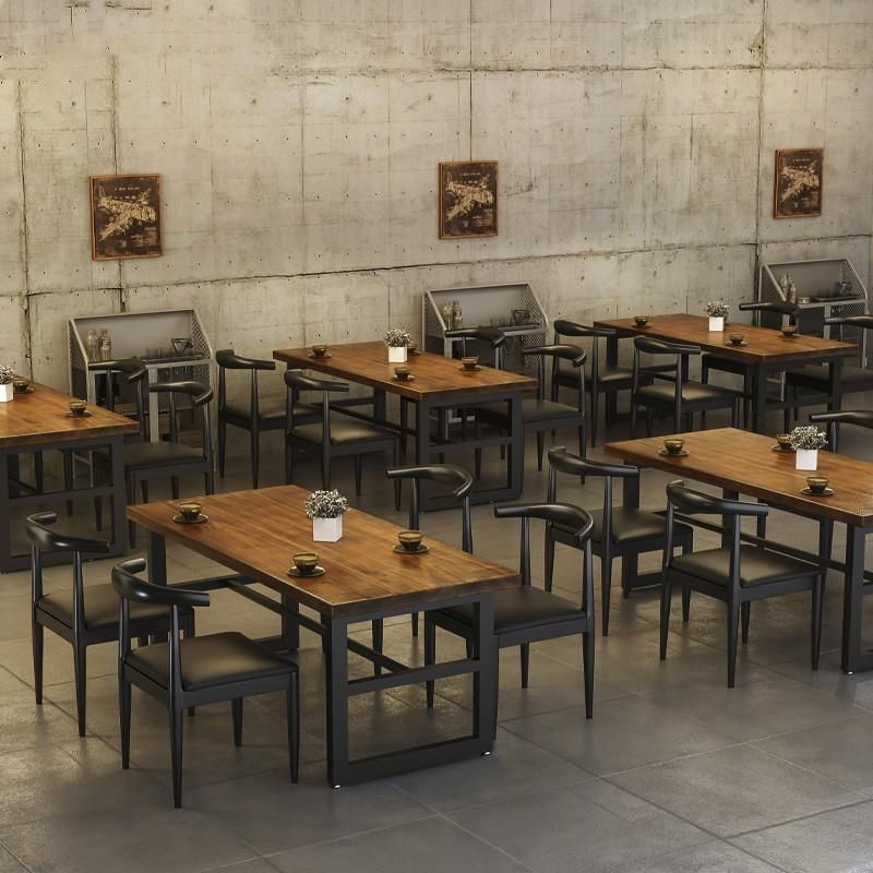 Industrial Style Rectangle Table Set 1/4/5 Pieces Dining Set with Metal Legs for Home Use