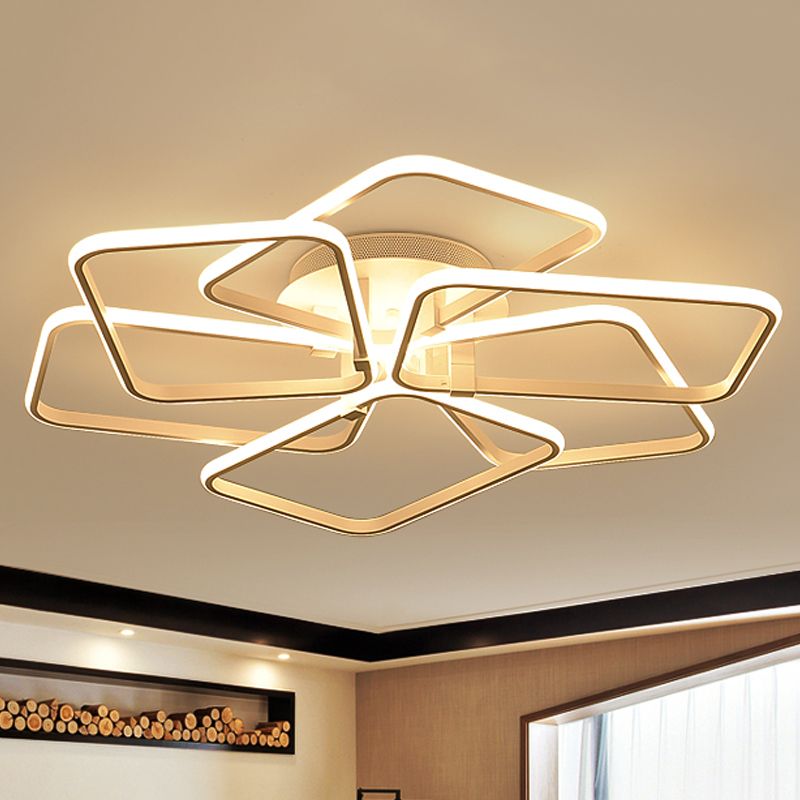 6 Rectangular Rings Acrylic Semi Flush Lighting Modernist White Led Semi Flush Mount Lamp Fixture in White Light, 31.5"/39" Wide