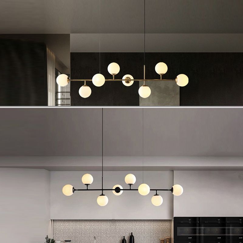 Modern Island Lamp Round Glass Shade Chandelier Light Fixture for Dining Room Kitchen