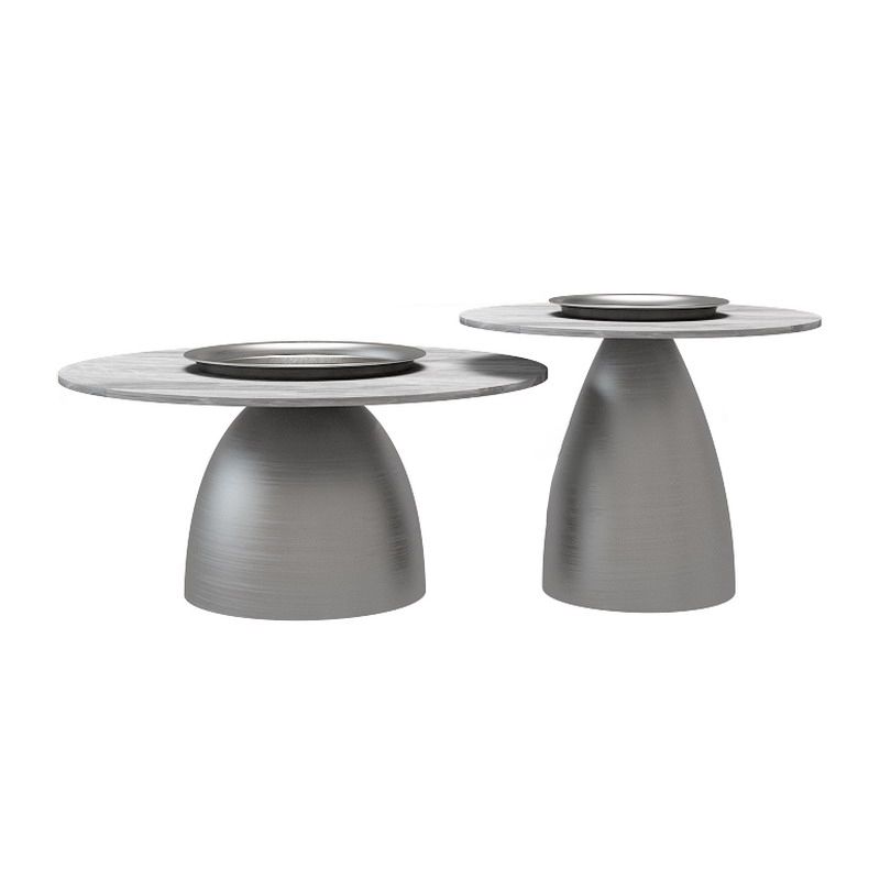 Glam Round Slate Cocktail Table Tray Top Brushed Metal Coffee Table