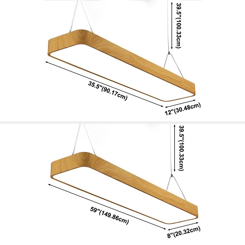 Wood Rectangle Led Pendent in Modern Style 45W Led Suspended Lights for Office Conference Room