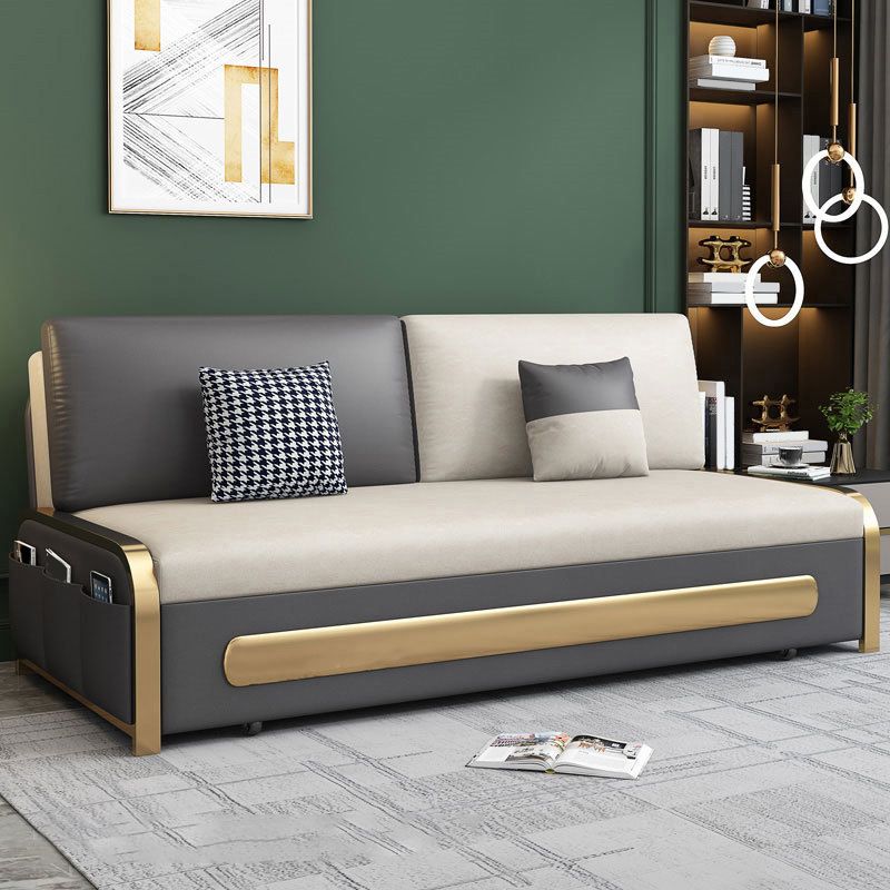 Contemporary 35.43" H Faux Leather Armless Sofa Bed For Apartment