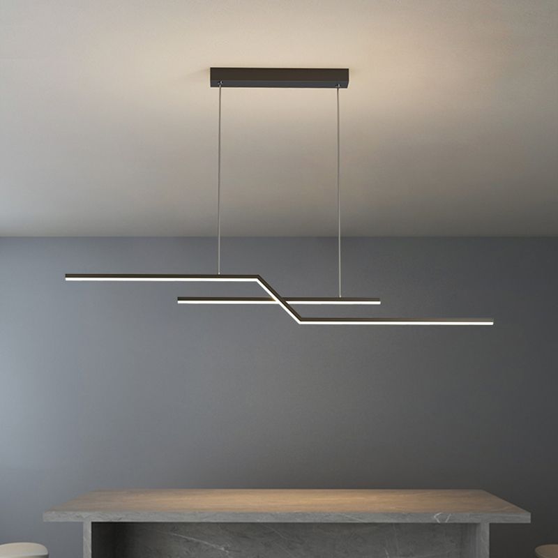 2 Light Linear Island Lighting Modernism Metal Chandelier Light Fixture for Dining Room