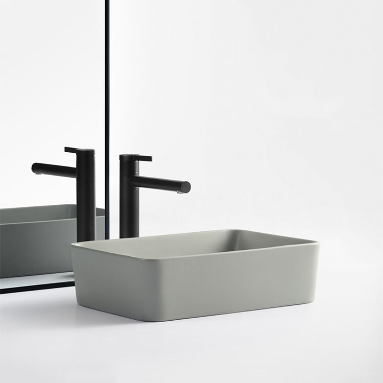 Modern Bathroom Sink Porcelain Rectangular with Pop-Up Drain Vessel Lavatory Sink