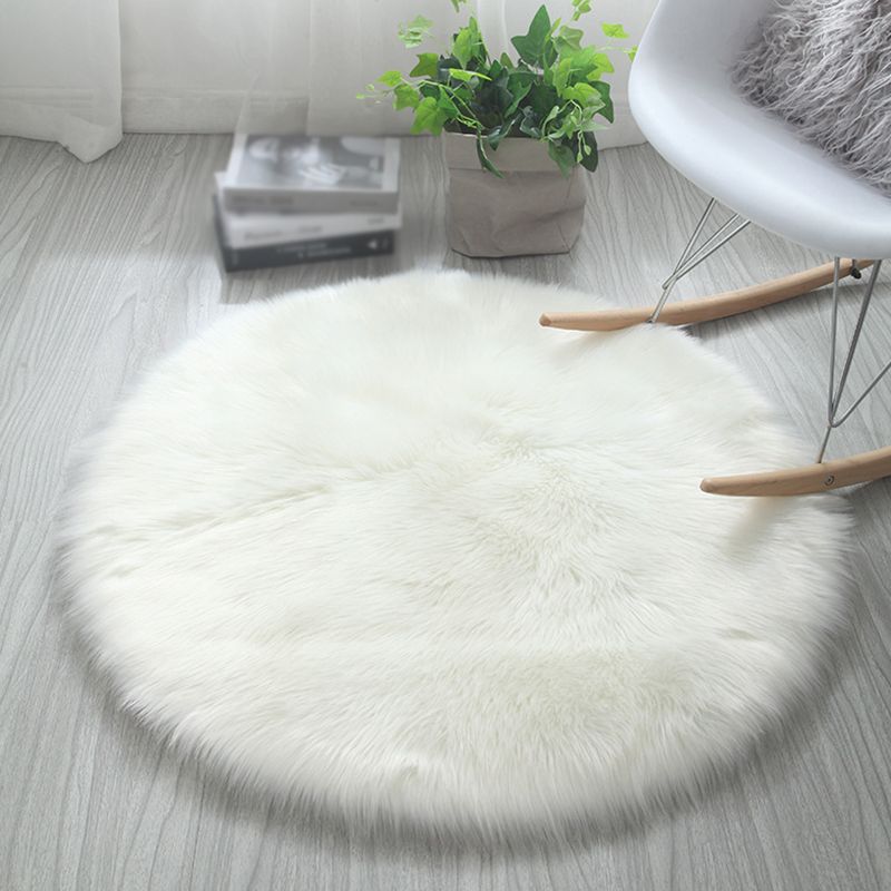 Comfort Modern Shag Area Rug Simplicity Solid Round Area Carpet Polyester Friendly Washable for Living Room