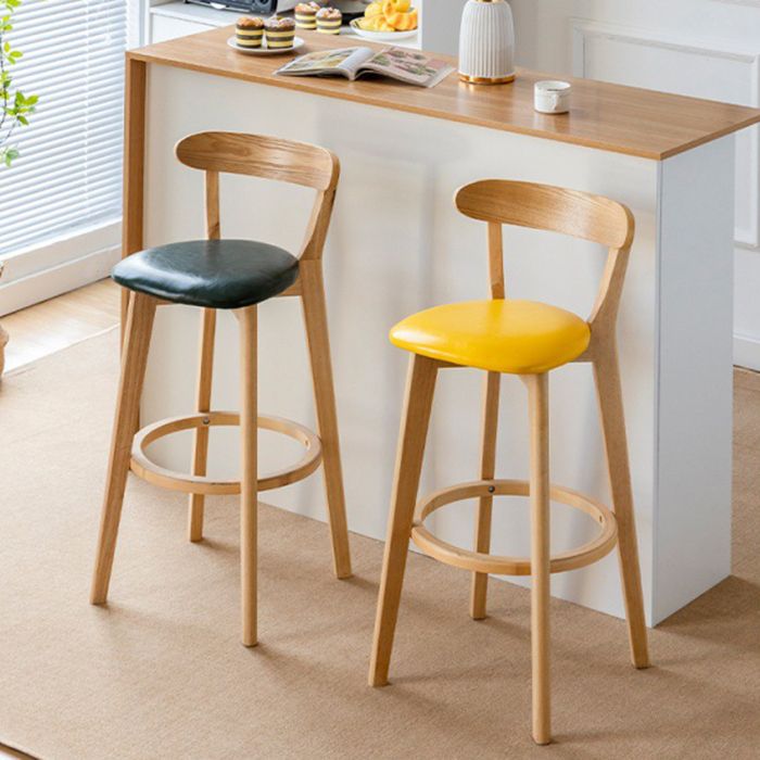 Scandinavian Rubberwood Low Back Barstool Milk Tea Shop Upholstered Stool