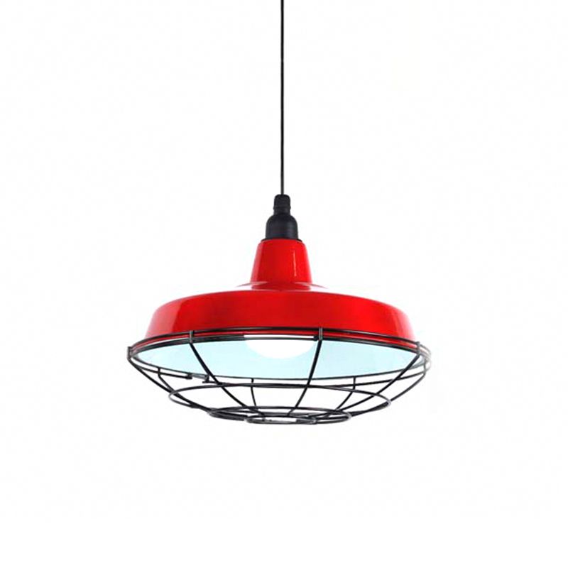 Barn Indoor Hanging Ceiling Light with Wire Guard Farmhouse Metal 1 Light Green/Red Pendant Light