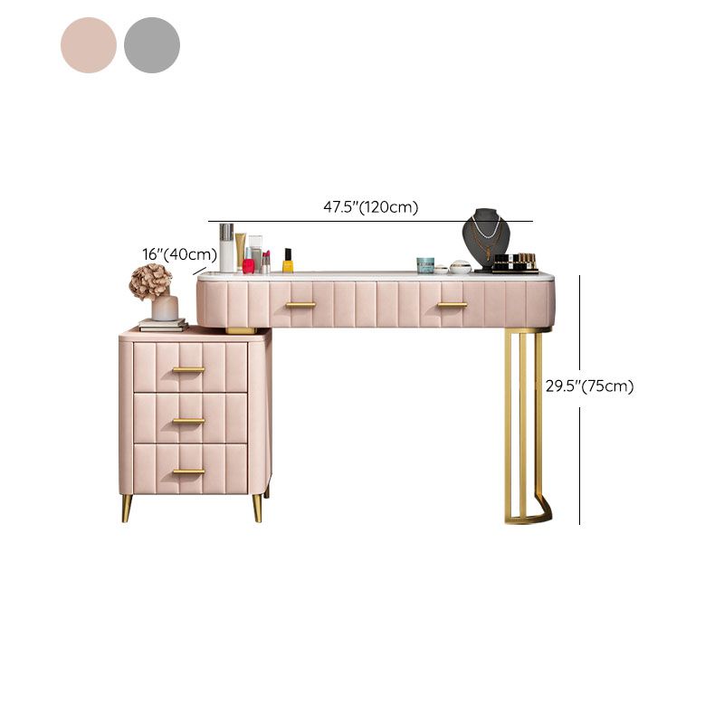 Glam With Drawer Straight Feet Marble Metal Bedroom Make-up Vanity