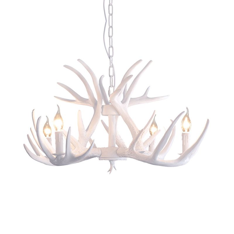 Witte faux gewei hanger kroonluchter traditionele hars 4/6/9 hoofden eetkamer hangend plafondlicht