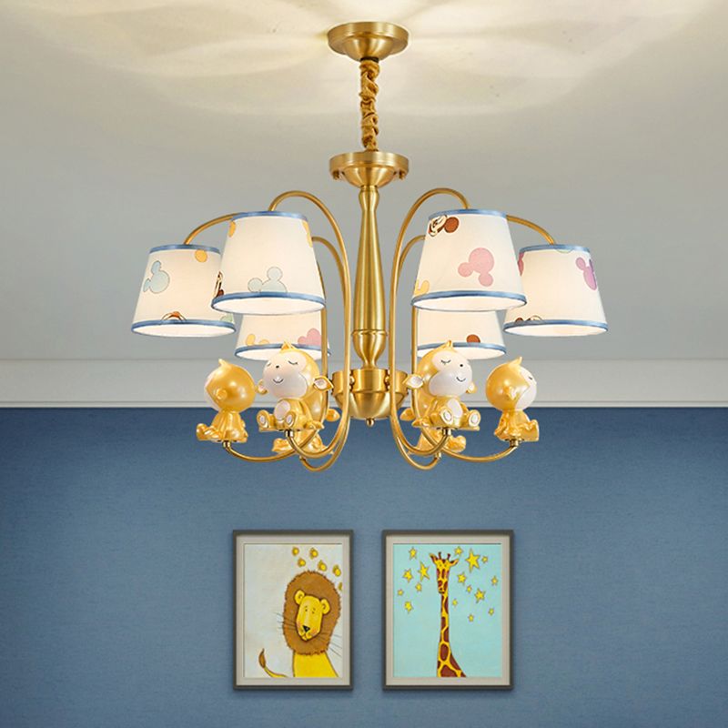 Animal Nursery Ceiling Lighting Resin Childrens Chandelier Light Fixture with Tapered Fabric Shade in Gold