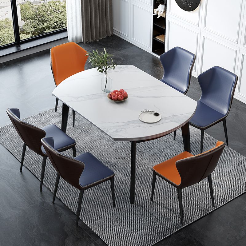 Minimalist White Sintered Stone Table Round Shape Standard Dining Table with 4 Legs Base