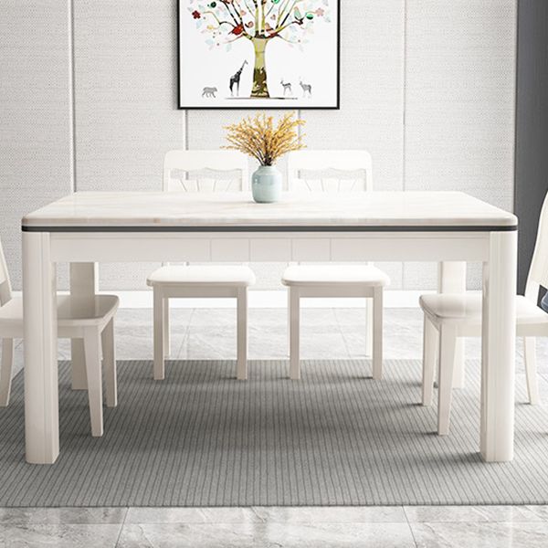 Mid-Century Home Marble Dining Table Rectangle Shape Table with 4 Legs Base