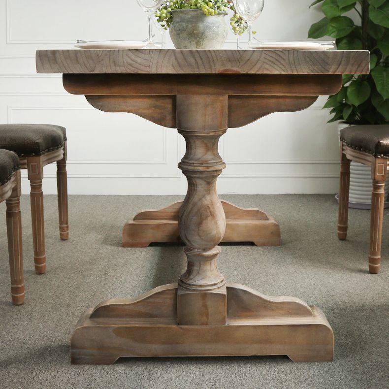 Solid Wood Dining Table Modern Rectangular Table with Trestle Base