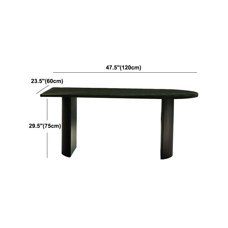 Simplicity Double Pedestal Dining Table Free Form Black Fixed Table with Wooden Top