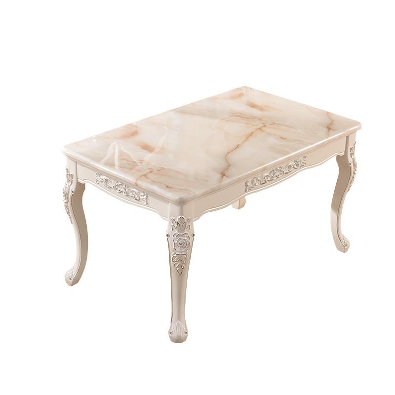 Traditional Luxury Dining Table Rectangle White Dining Table with Wooden Base