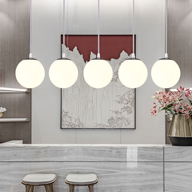 Chrome Finish Spherical Hanging Light Minimalist 1 Head White Glass Pendant for Dinner
