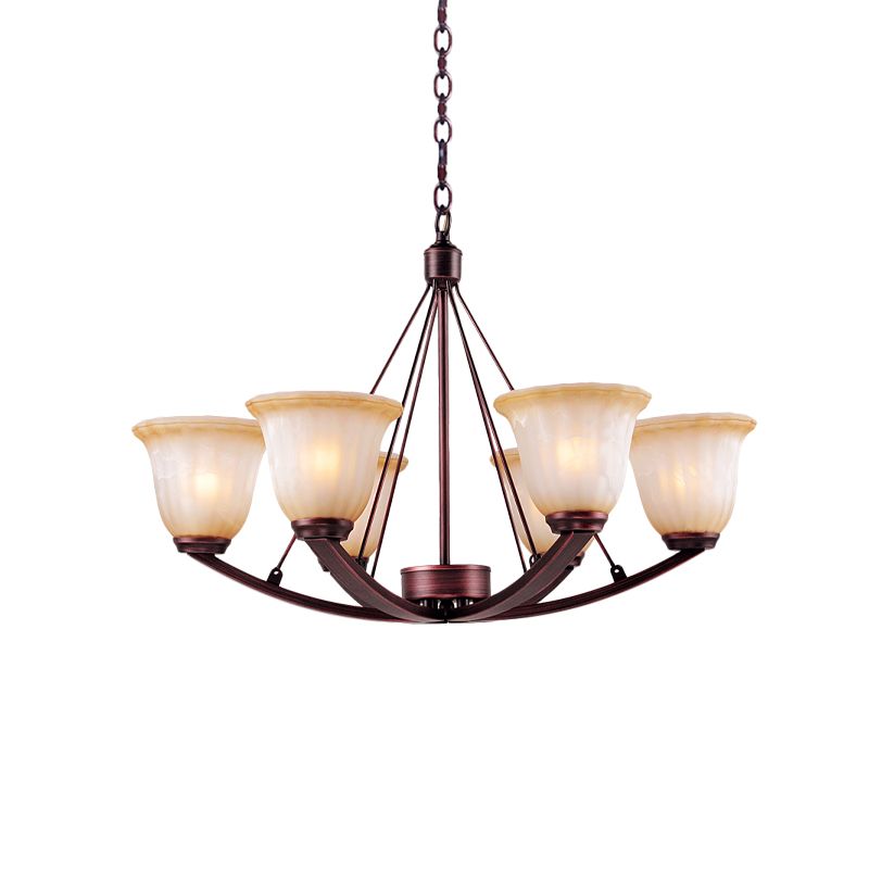 Antieke bel kroonluchter hanglamp 6/8 bollen matglashanglamp in koper voor woonkamer