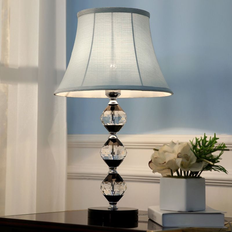 1 tête biseauté orbes table lumineuse moderne lampe de support de nuit en cristal clair avec nuance de tissu cloche
