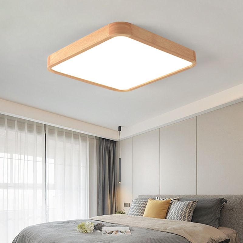 Simple Square Flush Mount Light Single Light Wood LED Ceiling Light