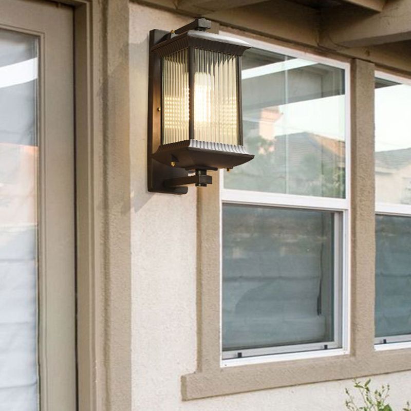 Industrial Metal Wall Sconce Rectangle Shape Wall Light with Glass Shade for Living Room