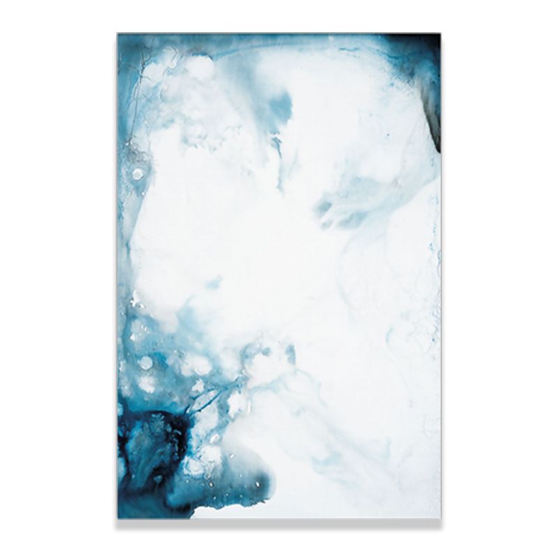 Smoke Look Abstract Painting Canvas Modern Textured Living Room Wall Art Print in Blue