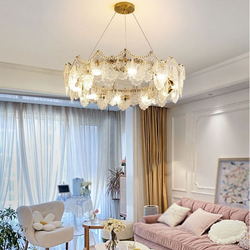 Metal Modern Pendant Light Oval Shape Island Light with Glass Shade for Living Room