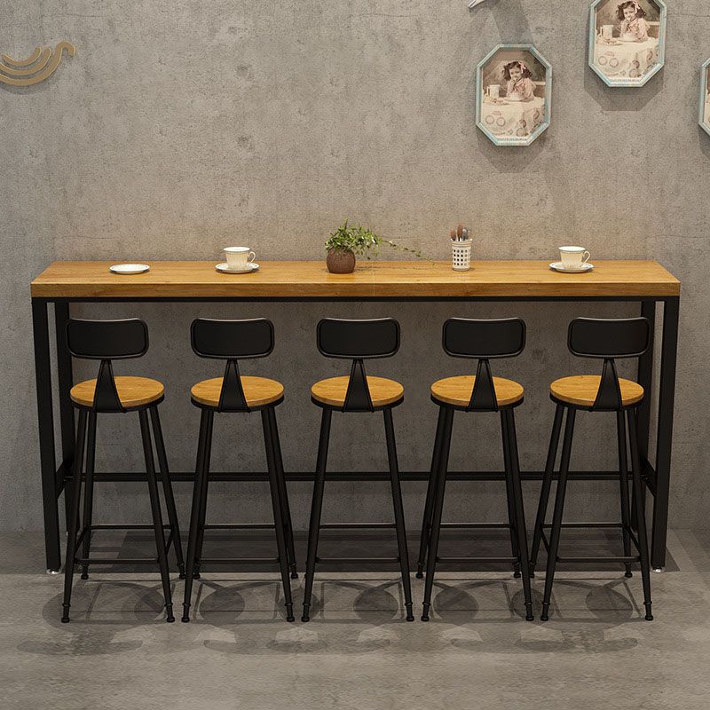 Pine Wood Top Rectangular Bar Table Industrial Pub Table with Trestle Base