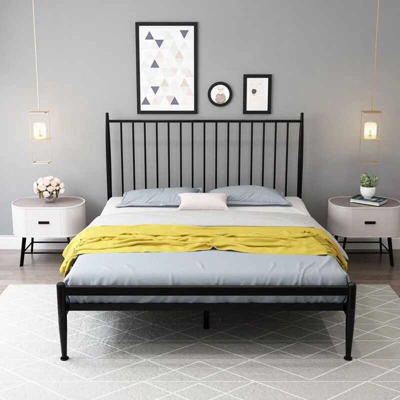 Industrial Slat Bed Rectangular Standard Bed with Custom Gold Leg