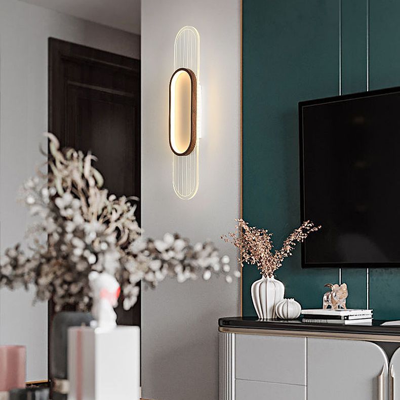 Houten eigentijdse muur sconce 1-licht ovale wand gemonteerde verlichting voor slaapkamer