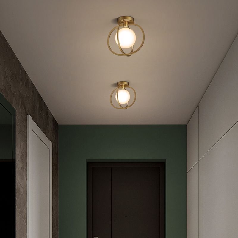 Metal Round Shade Flush Ceiling Light Industrial 1 Light Ceiling Light Fixture in Gold