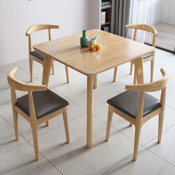 Square 4 Legs Industrial Dining Table Wood Color Fixed Table of Solid Wood