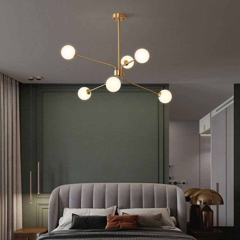 Contemporary Glass Chandelier Gold Multi Head Pendant Lighting Fixtures for Bedroom