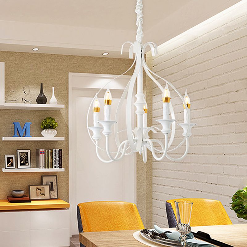 Metal Branch Chandelier Modernism 5 Heads White Pendant Lighting Fixture for Dining Room