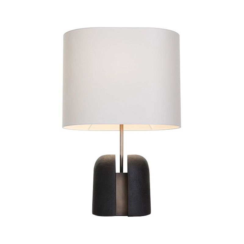 Lampada da tavolo a forma di secchio Lampada da comodino nera a lampadina singola in tessuto moderno con base in resina