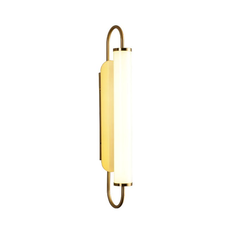 Post Modern LED Wall Light Sconce Brass Finish Tubular Wall Mount Lamp with Opal Glass Shade for Stairway