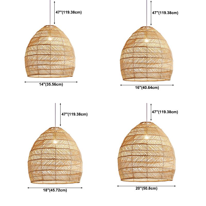 Japanse hangende lampkit 1-licht beige rattan omlaag verlichtingshanger voor studieruimte