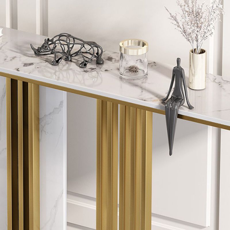 Glam Stone Accent Table Rectangle Iron Console Sofa Table for Hall